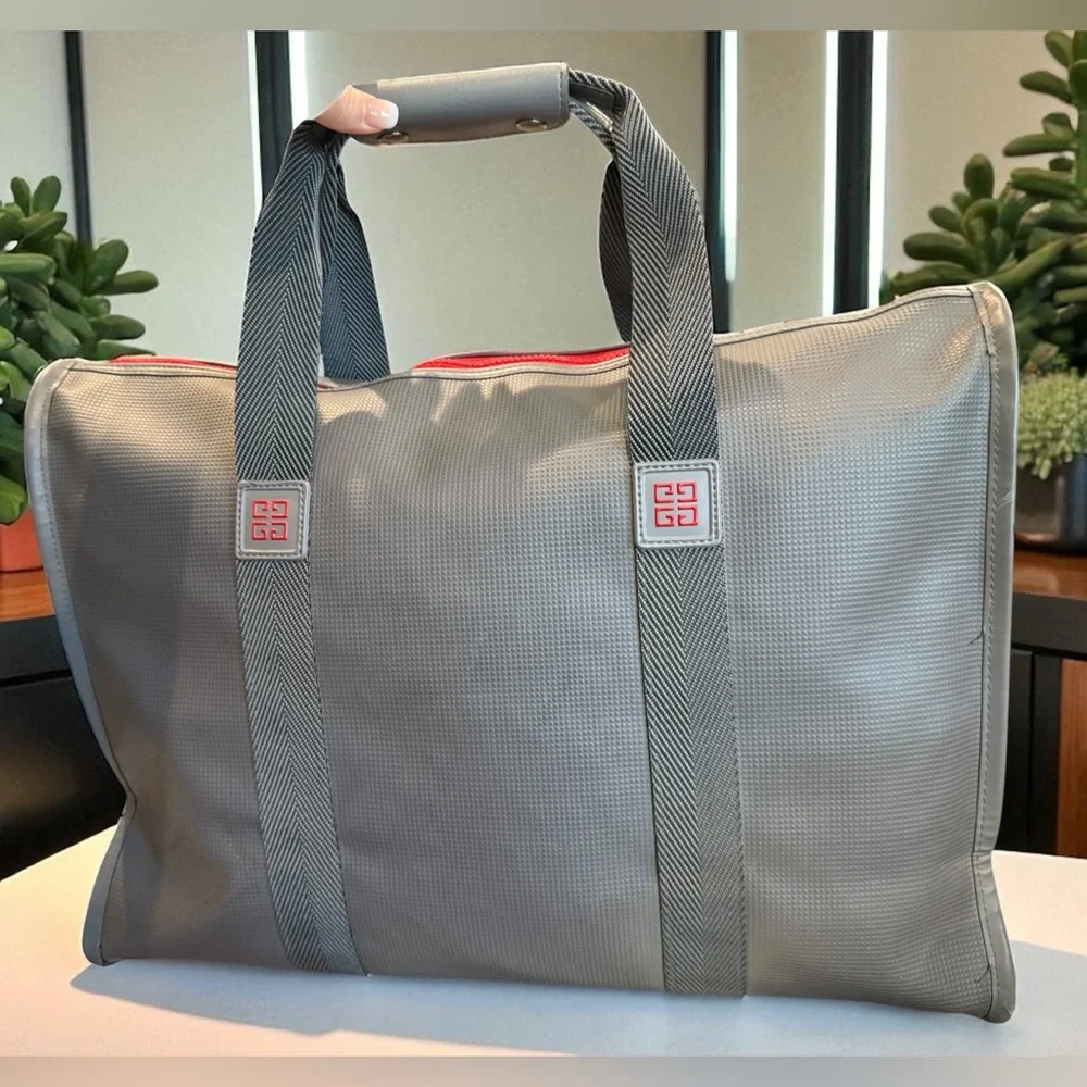 Givenchy Paris - New York Gray & Red Weekender Travel Handbag EUC